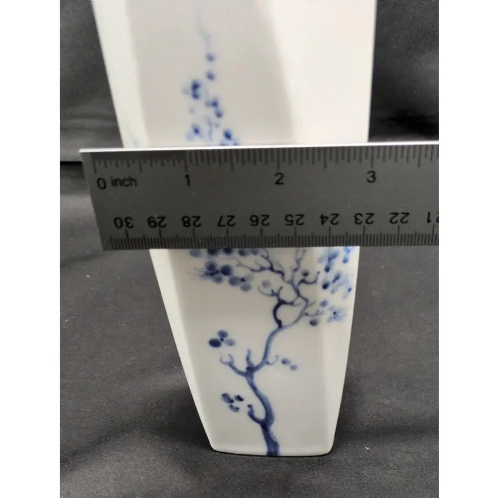 Meissen Blue Orchid Geometric Vase 11.25in Tall Porcelain Table Decor Accent